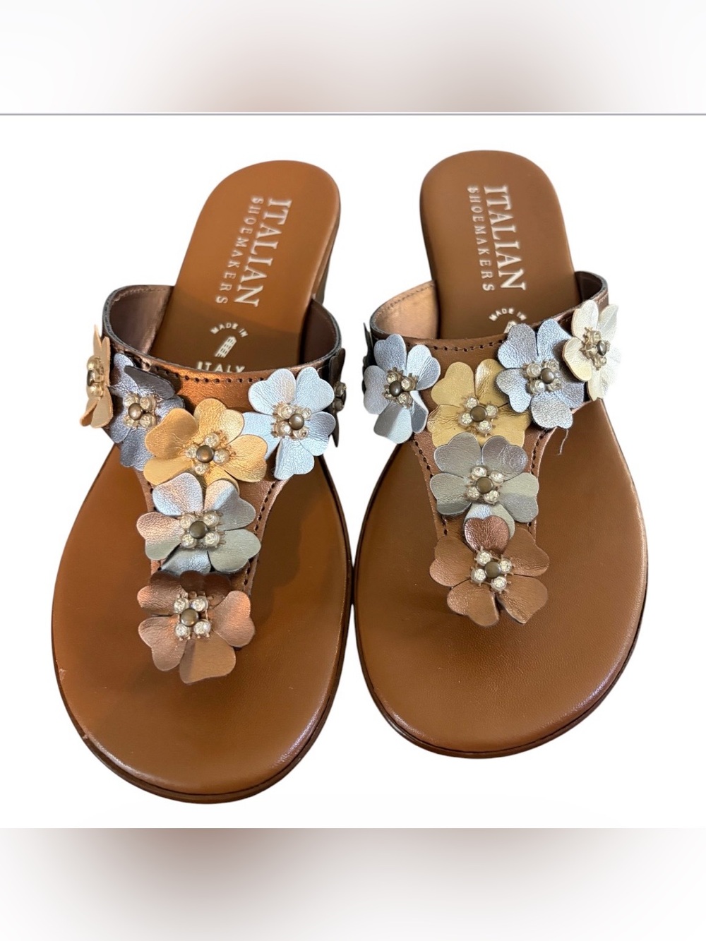 Italian Shoemakers Women's Metallic Zane Flowered Wedge Sandals NIB 7 1/2